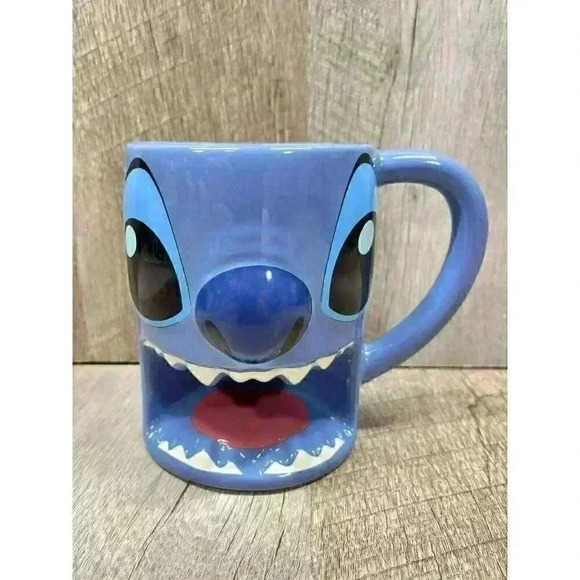 Disney Parks Lilo & Stitch Coffee Mug Cup Blue Ceramic Sculpted Open Mouthed - Picture 2 of 8